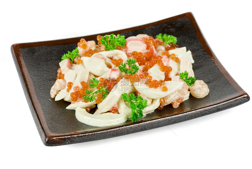 海食沙拉蟹肉甲壳营养宏观贝类动物食物香菜美食奢华图片