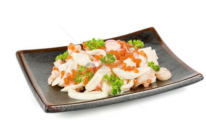 海食沙拉熟食午餐用餐甲壳奢华动物茴香宏观食物香菜图片