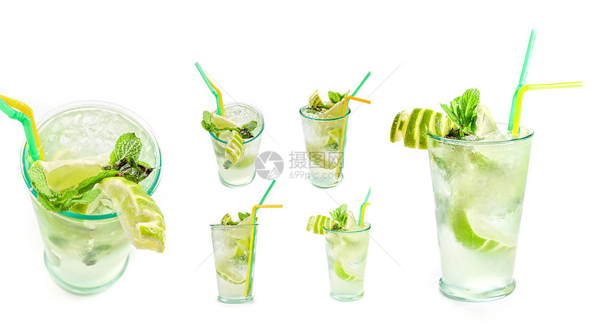 新鲜的莫吉托派对饮料食物液体水果草本植物玻璃果汁稻草热带图片