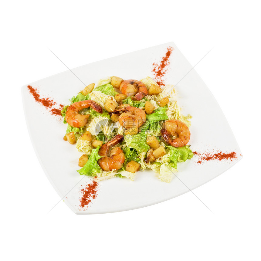 虾虎沙拉叶子蔬菜老虎贝类海鲜小吃胡椒美食午餐重量图片