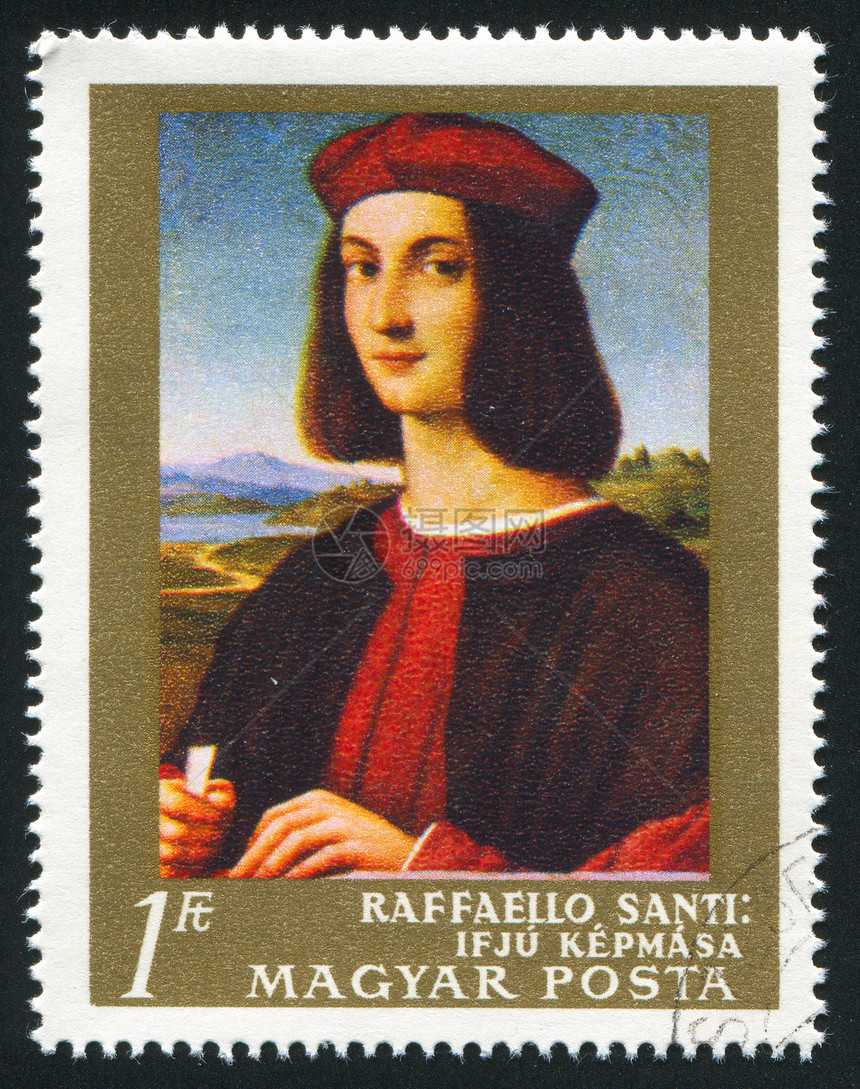 一位年轻人的肖像插图裙子男人明信片邮票邮资帽子文化青年头发图片