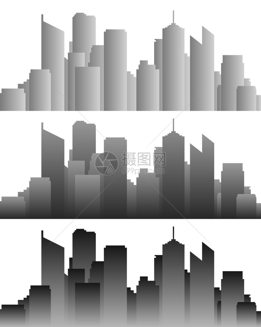 城市天际全景建筑坡度房子插图办公室摩天大楼建筑物灰色景观图片