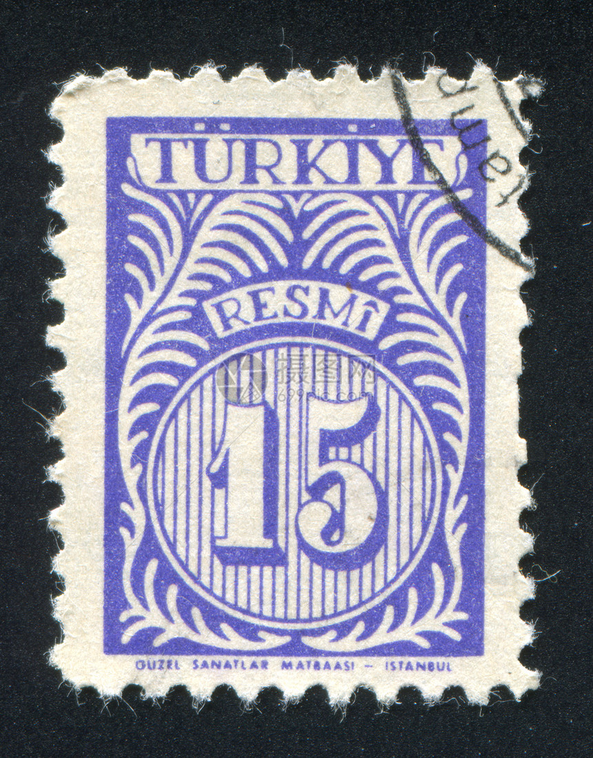 土耳其语模式椭圆海豹卷曲邮票邮资植物艺术邮戳古董火鸡图片