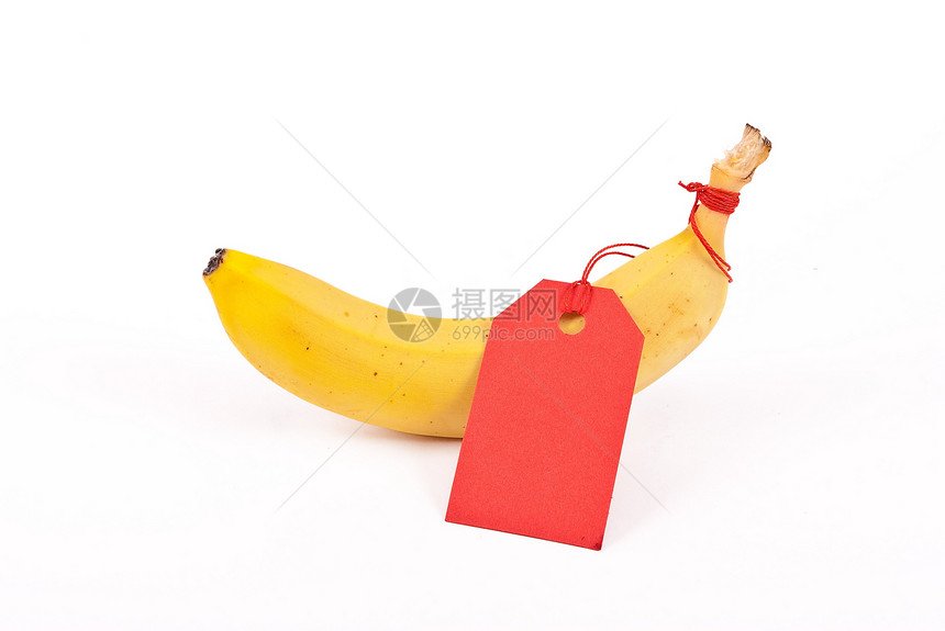 带红色标签的香蕉白色市场价格黄色小吃水果商品食物热带图片