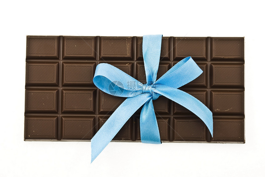黑色巧克力 带蓝丝带和弓图片