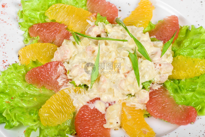 海鲜沙沙拉菜单胡椒美食食物蔬菜卷曲柚子沙拉午餐桌子图片