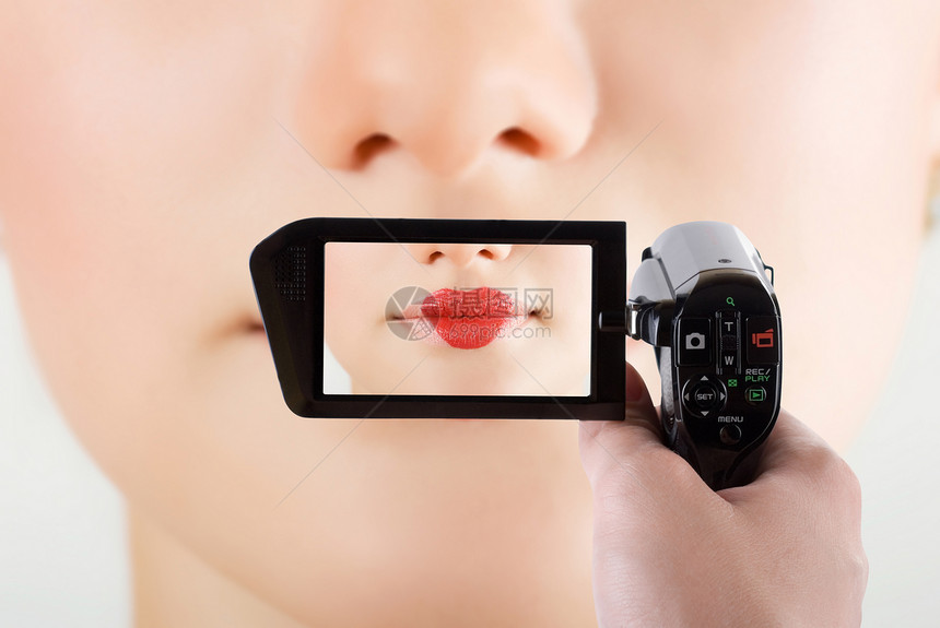 电算器嘴唇化妆品口红皮肤屏幕视频女孩照片魅力镜头图片