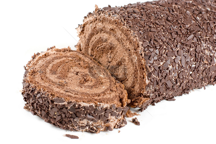 巧克力瑞士卷日志糖果奶制品产品鞭打树叶磨砂烹饪蛋糕早餐图片