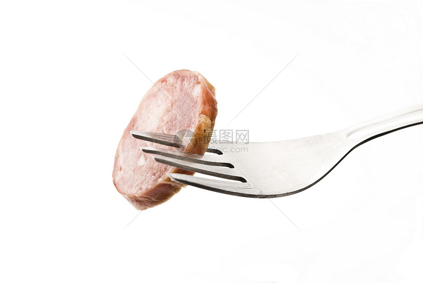 叉口的香肠美味小吃剪裁盘子白色午餐营养食物美食小路图片