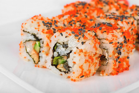 寿司海鲜情调美食饮食盘子宏观海藻餐厅午餐美味高清图片