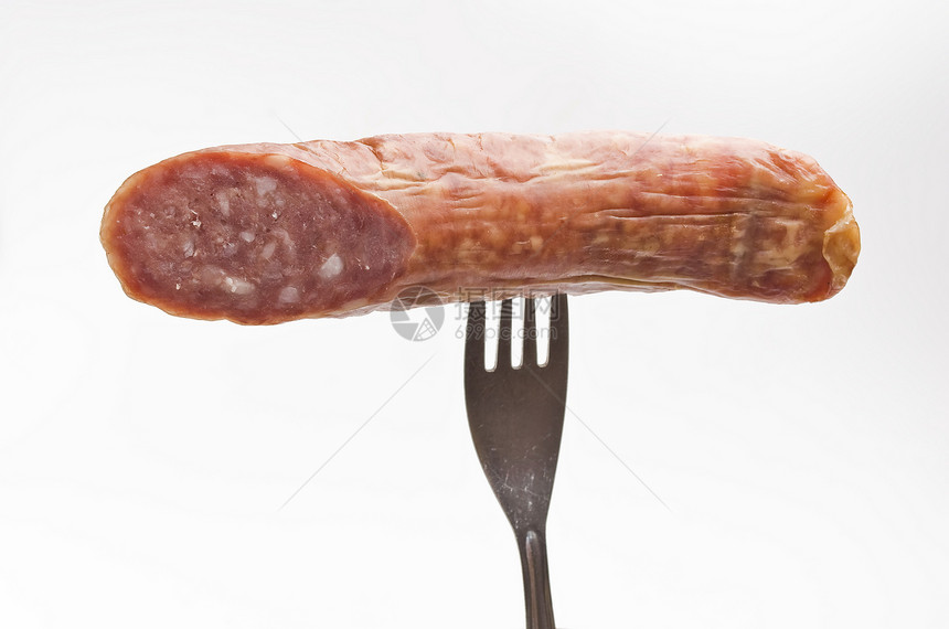 叉口的香肠猪肉早餐营养饮食美食小吃盘子食物剪裁小路图片