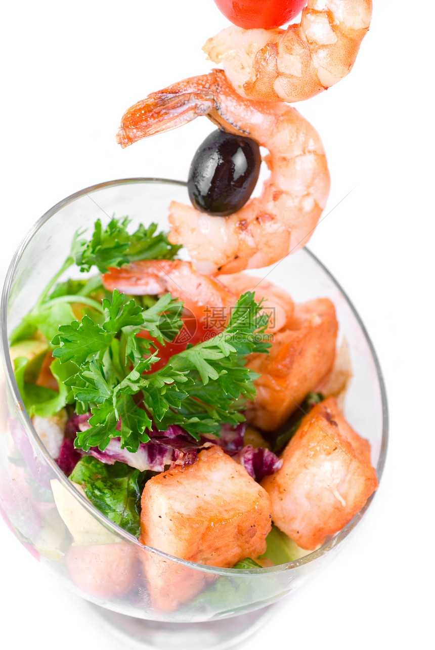 虾和鱼的弗里烤肉串海洋橙子食物蔬菜胡椒辣椒美食海鲜香菜盘子图片