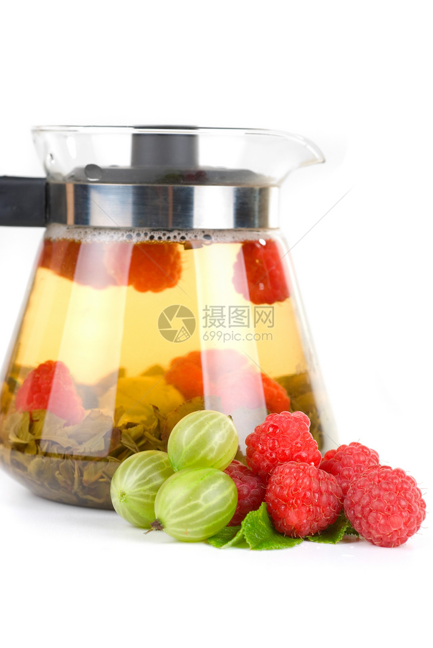 白莓茶草本植物液体口渴饮料水果醋栗香气玻璃植物浆果图片