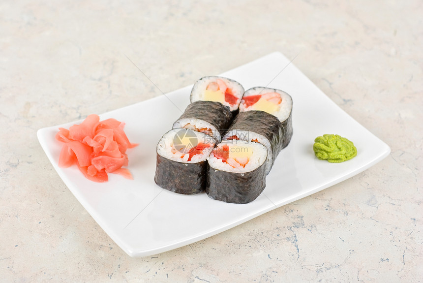 寿司卷饮食盒子叶子美味芝麻海鲜便当螃蟹午餐文化图片