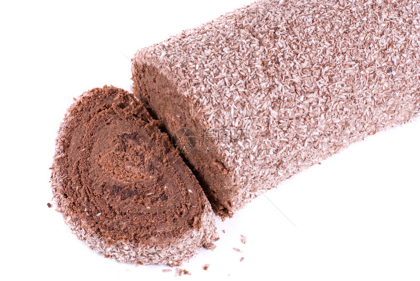 巧克力瑞士卷磨砂鞭打日志奶制品蛋糕海绵奶油烹饪树叶糖果图片