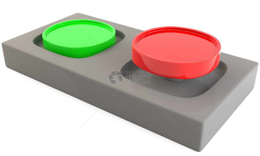 绿和红按钮信号技术红色力量绿色圆形塑料金属安全插图图片