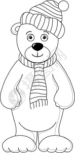 熊帽子穿着帽子和围巾的泰迪草图哺乳动物幼兽卡通片童年森林熊猫捕食者婴儿野生动物设计图片