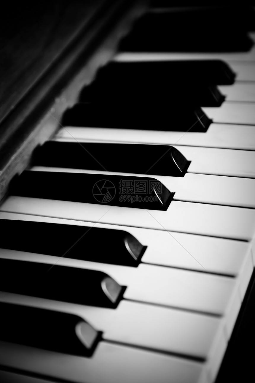 黑白钢琴关在键盘上图片