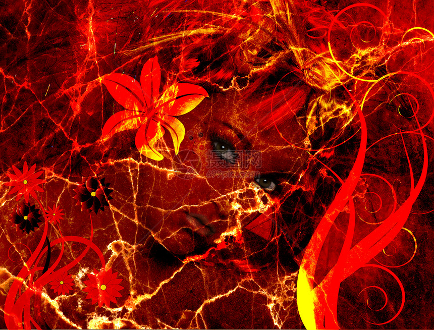 Grunge 背景艺术品叶子大理石卷曲女孩花瓣红色植物学漩涡植物图片