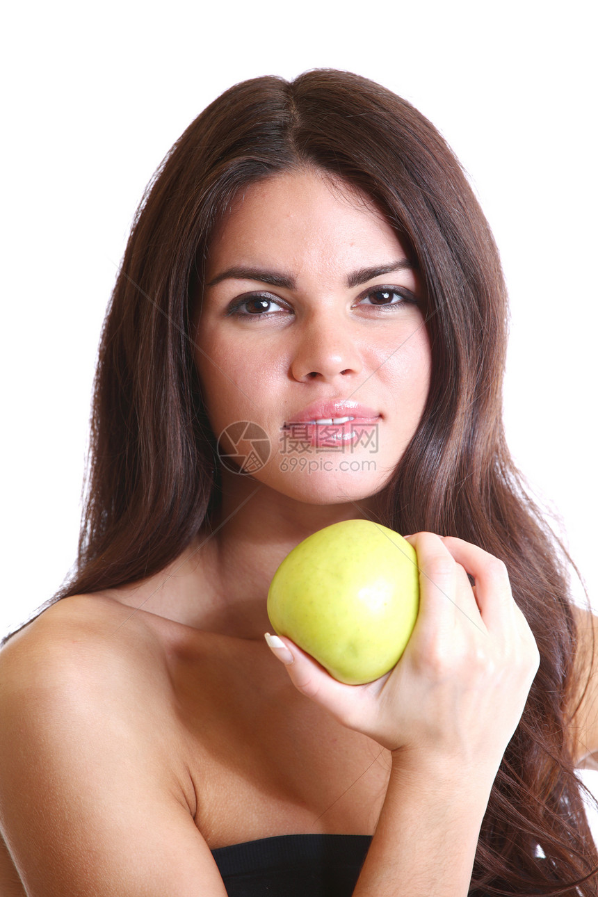 吃苹果卫生女性牙齿金发生活头发喜悦营养水果饮食图片