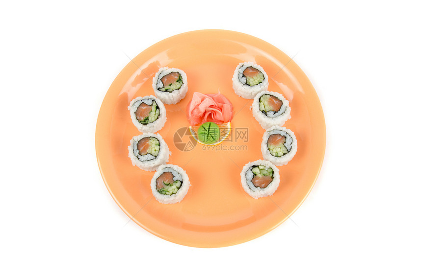 寿司海藻海鲜厨房情调橙子食物熏制宏观异国鱼子图片