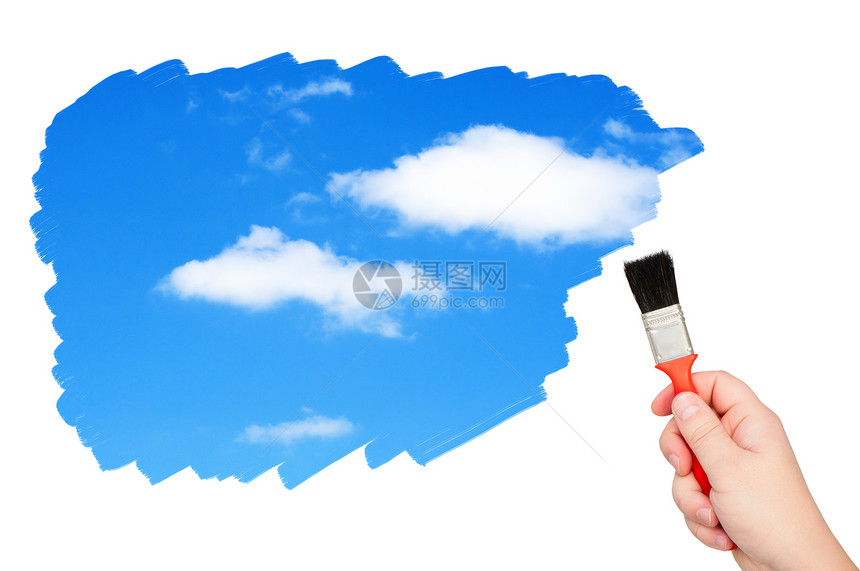 天空上画着云彩的刷子图片