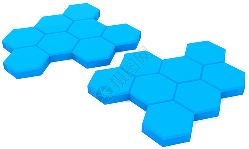 蓝色抽象细胞网络白色六边形背景图片