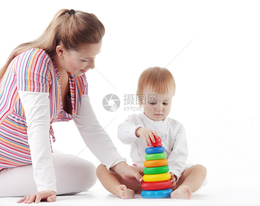 母亲与女儿玩耍儿童婴儿粉色帮助父母家庭母性衣服金字塔学习图片