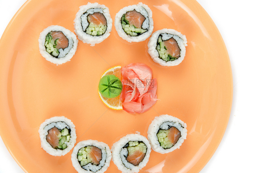 寿司海藻宏观美食餐厅小吃美味海鲜午餐食物橙子图片