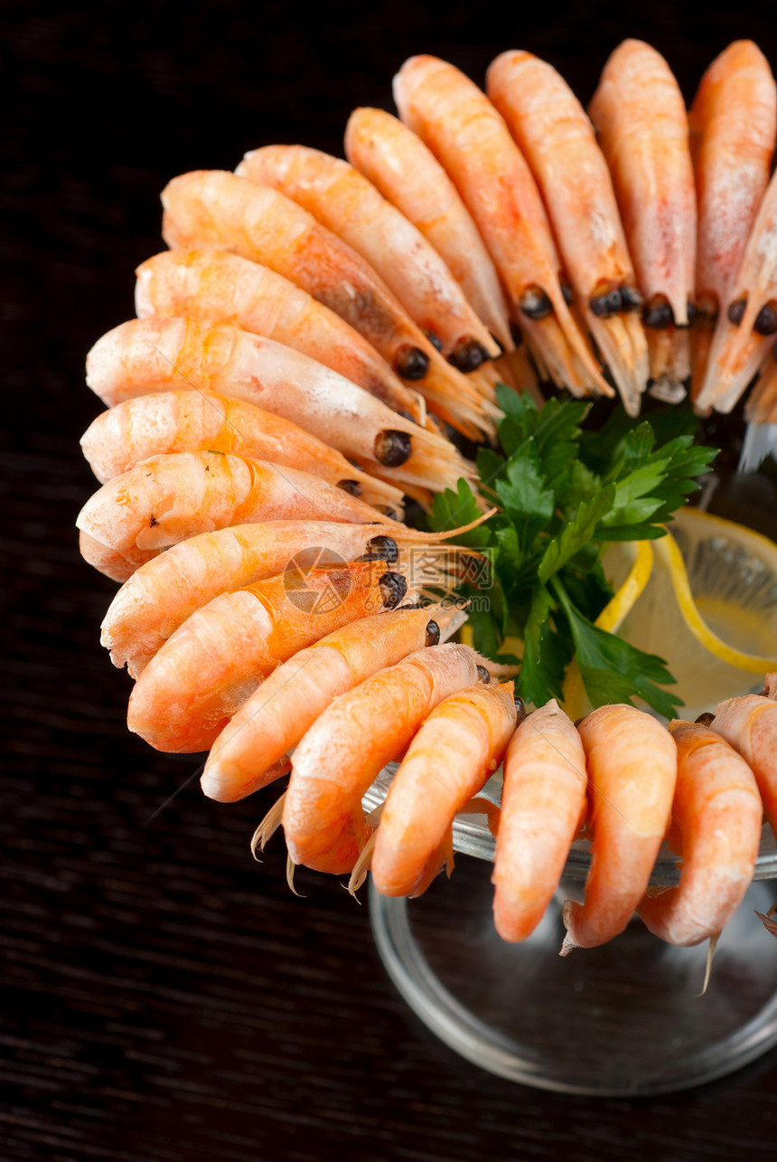 柠檬虾美食盘子油炸海鲜餐厅食物动物烹饪生活叶子图片