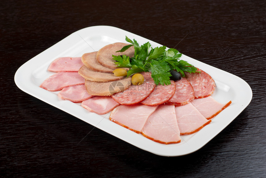 肉类类舌头沙拉火腿团体叶子生活猪肉食物香肠熏制图片