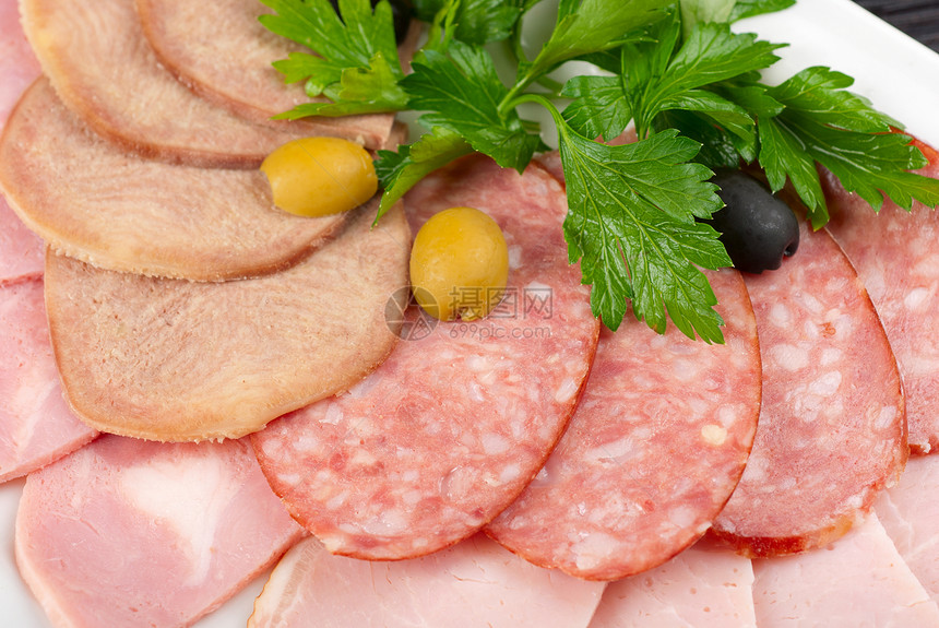 肉类类火腿青菜沙拉香料猪肉团体叶子食物香肠舌头图片