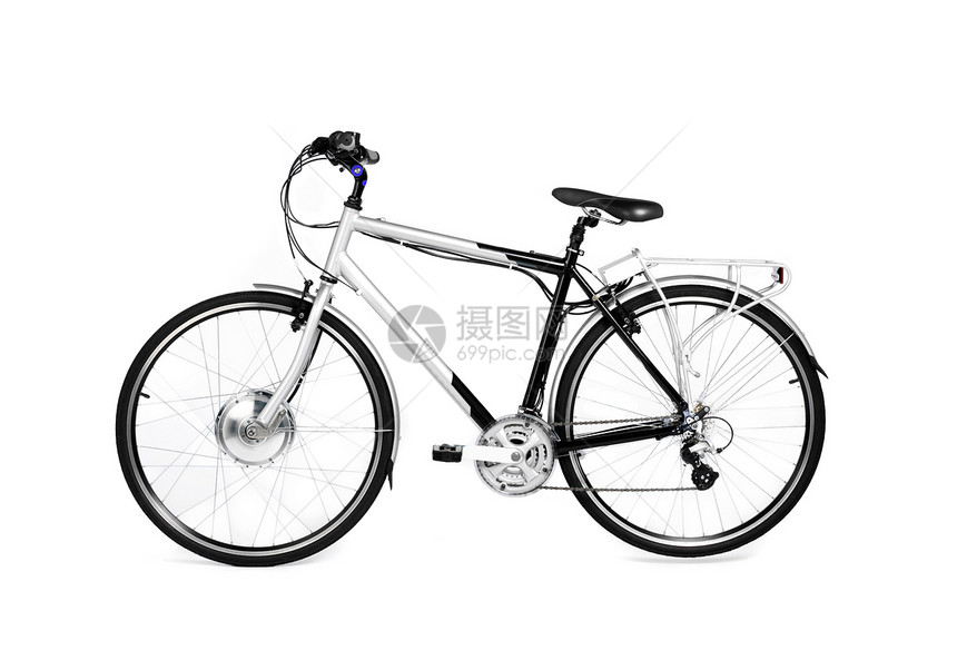 在白色背景中孤立的自行车赛车速度竞赛辐条蓝色动力学运动车把旅游训练图片