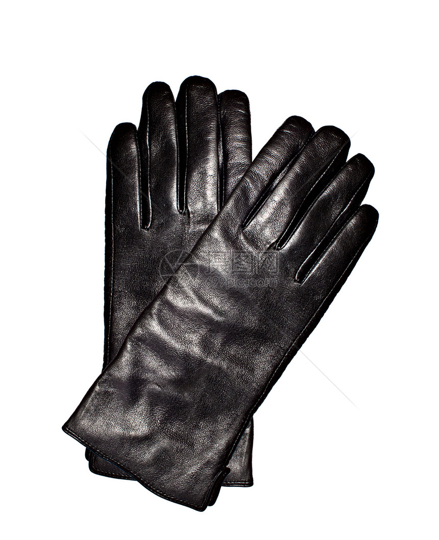 白色上隔离的黑色皮手套蕾丝衣服服装手指女性店铺棕榈羊毛皮革橡皮图片