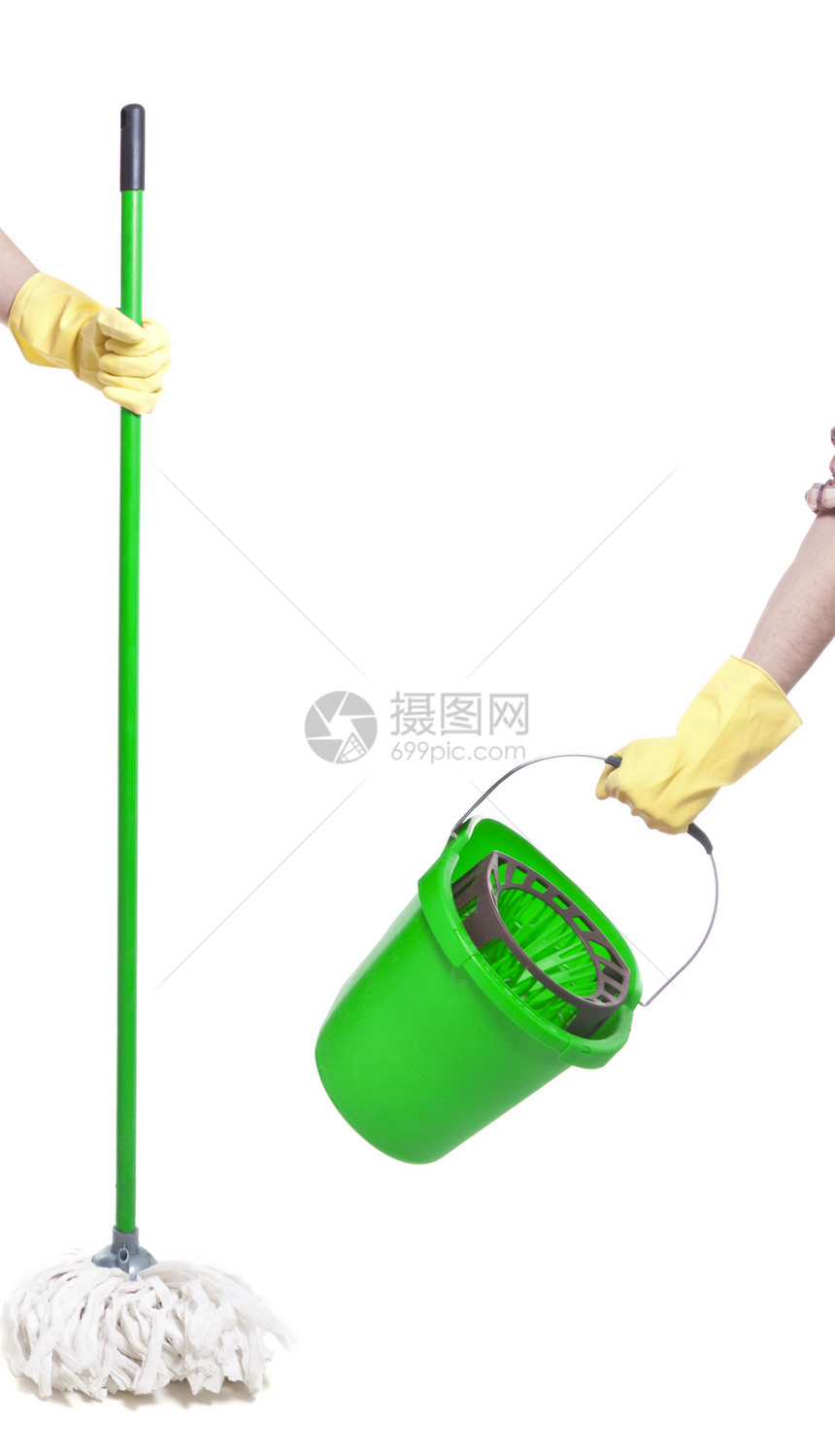 拖把和桶工作白色工具洗涤剂清洁工家务黄色打扫绿色家庭图片