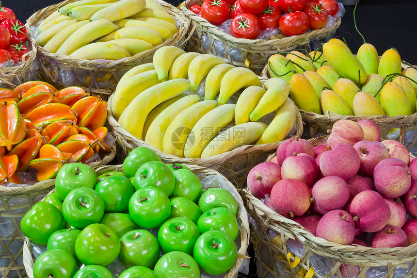 竹篮果实市场异国热带文化旅行水果蔬菜货架营养食物图片
