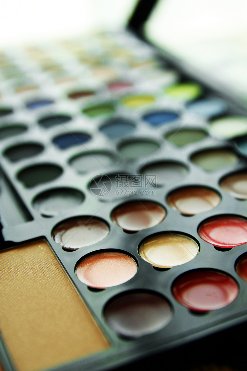 制作色彩多彩的调色盘微光粉末肤色收藏化妆品职业调色板彩色图片
