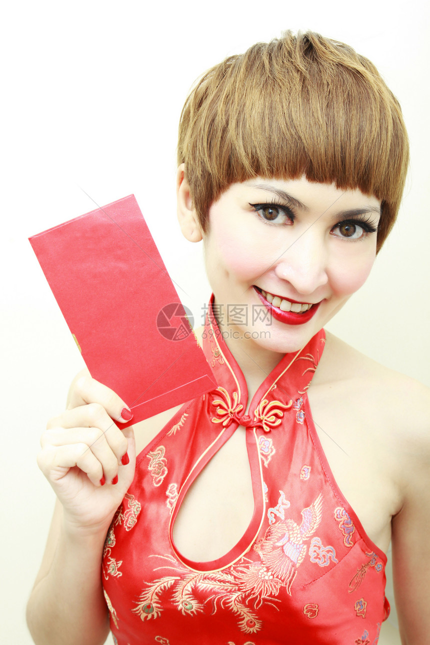 中国新年快乐多样性女士裙子文化快乐冒充扣子手势女性祝福图片