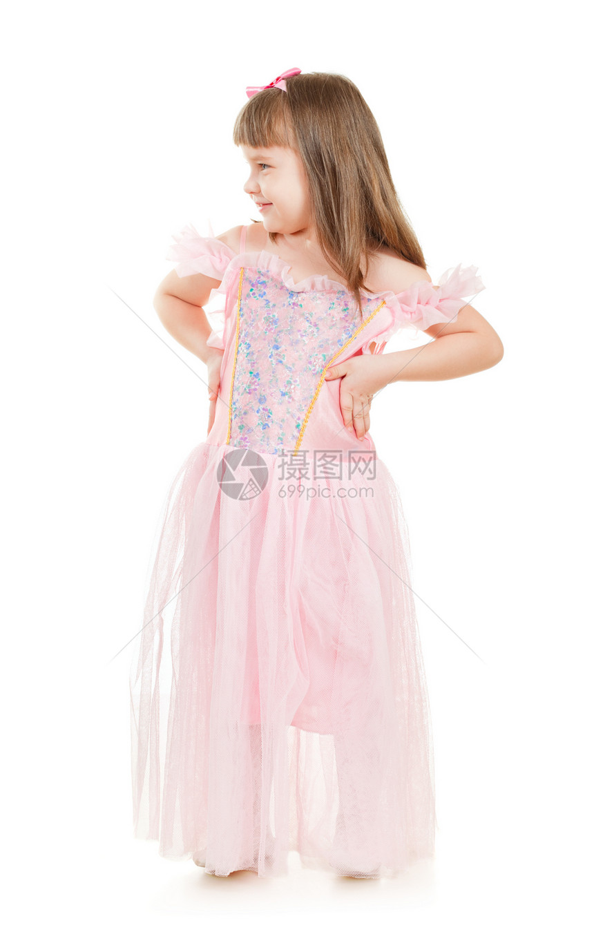 可爱的小女孩女孩裙子戏服公主正方形粉色黑发童年微笑白色图片