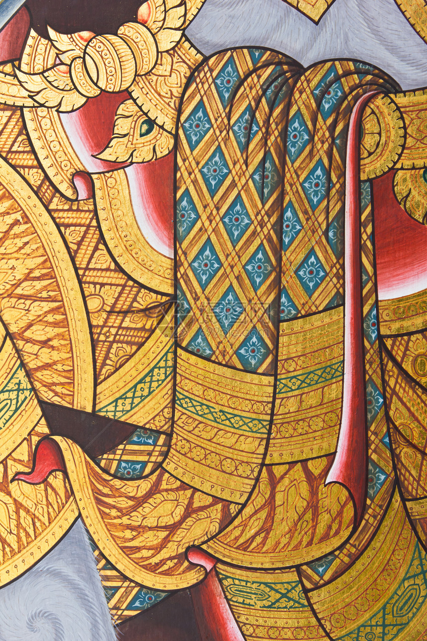 庙墙上传统的泰文风格绘画建筑艺术手工金子假期古董历史佛教徒工艺宗教图片