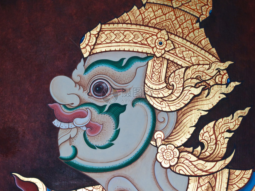 古老的泰国传统艺术绘画 在寺庙作为背景金子植物旅游线条叶子古董传奇建筑学孔雀墙纸图片