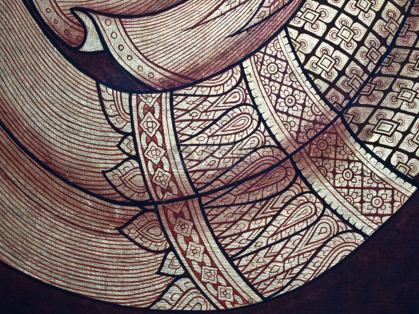 古老的泰国传统艺术绘画 在寺庙作为背景金子古董墙纸历史装饰品线条建筑学孔雀宗教植物图片