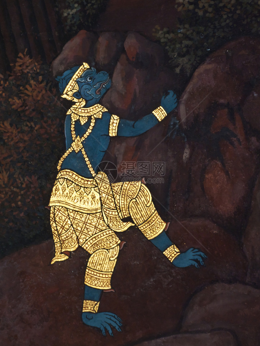 古老的泰国传统艺术绘画 在寺庙上金子文化装饰孔雀旅游装饰品建筑学手指线条植物图片