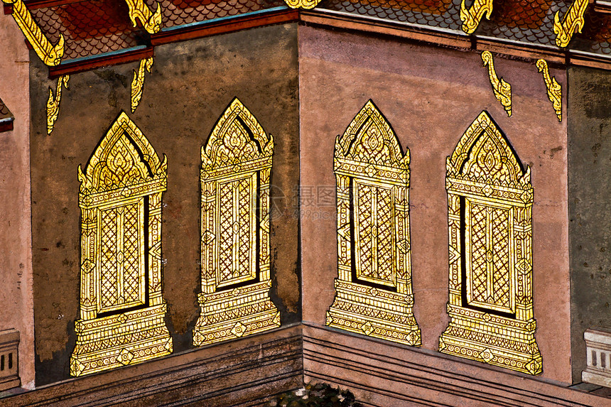 古老的泰国传统艺术绘画 在寺庙上墙纸宗教旅游叶子文化金子线条风格建筑学传奇图片