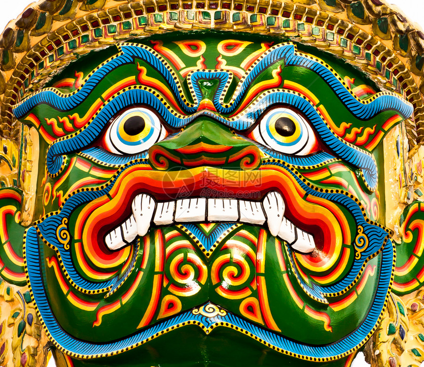 巨人的脸庞 泰国传统风格的古老艺术绘画文化古董旅游金子建筑学历史传奇叶子寺庙植物图片