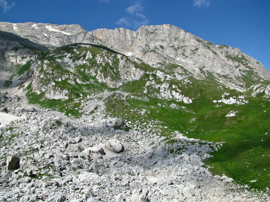 高加索山脉高度旅行天空爬坡荒野树木全景土地阳光草地图片