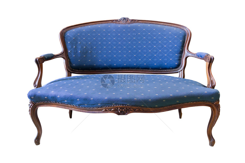 与剪切路径隔绝的旧蓝色豪华椅子家具雕刻扶手椅插图装潢沙发装饰皮革衣服风格图片