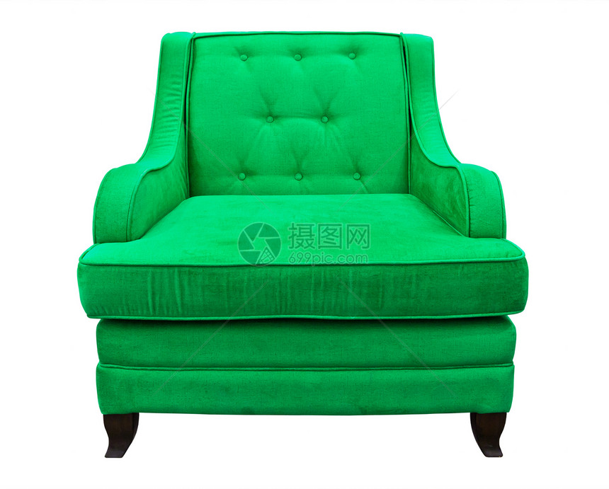 孤立的绿色沙发扶手椅衣服蓝色装饰椅子插图奢华座位皮革雕刻图片
