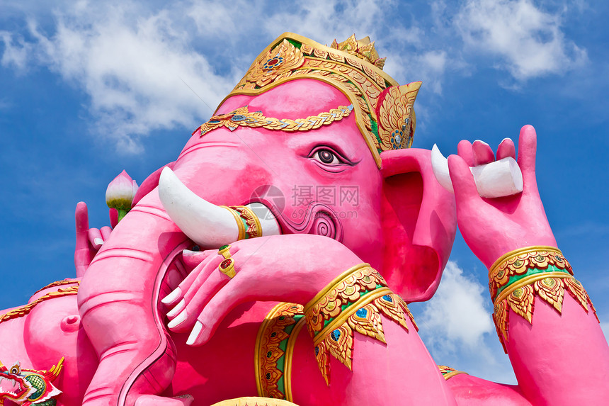 粉红甘尼沙雕像蓝色齿轮描写吉祥化身宗教信仰橙子宽慰象牙图片