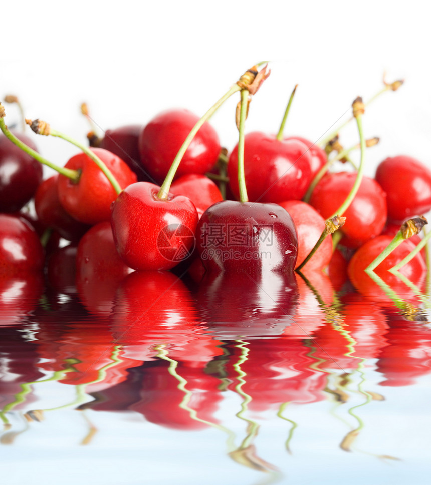 红樱桃反射水果健康浆果收成饮食红色图片